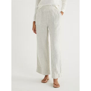 Time and Tru Linen Blend Wide Leg Pant Sz XL 16-18 Smocked Waist Pockets Palazzo